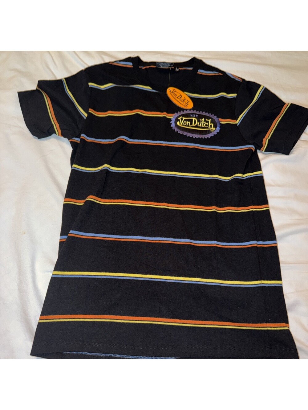 Von Dutch Men’s Blue multi colored striped Shirt Size Medium   New